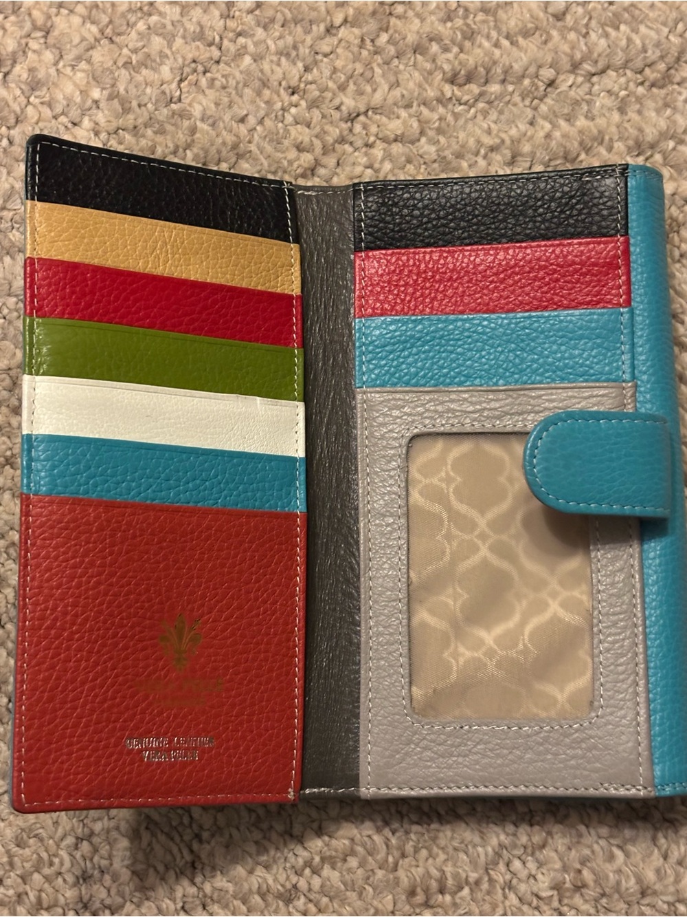 Teal Vera pelle Leather 2 sided Long Wallet - Women’s Organizer